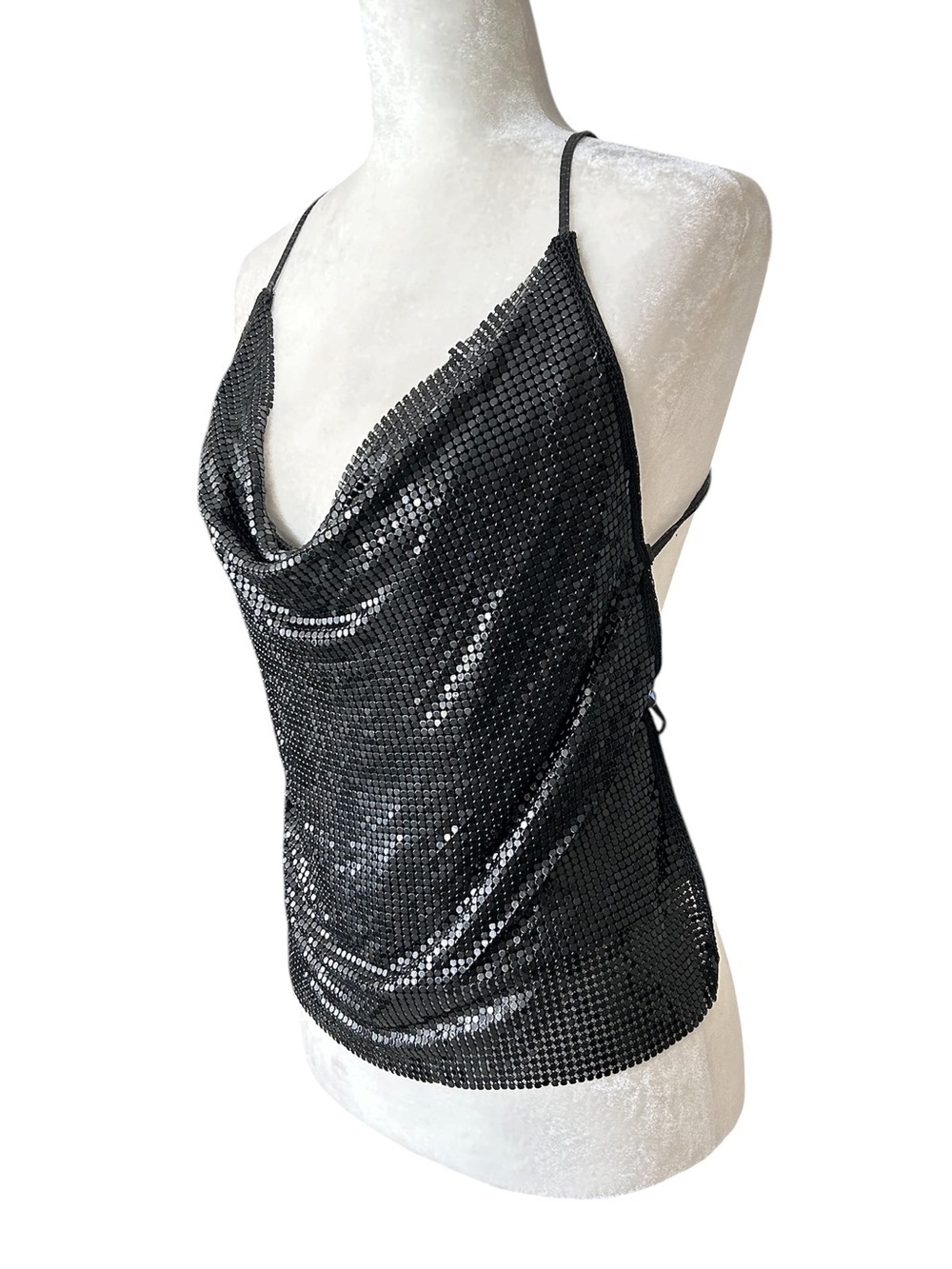 Le Chateau Aluminum Metal Mesh Cowl Neck Camisole Open Back - S/M
